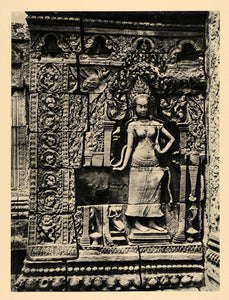 1929 Photogravure Angkor Thom Cambodia Bayon Temple Bas Relief Apsara Sculpture