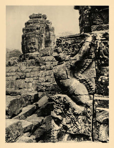 1929 Photogravure Angkor Thom Cambodia Garuda Sculpture Tower Bayon Temple Art