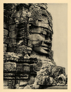 1929 Photogravure Angkor Thom Cambodia Bayon Temple Sculpture Face Archaeology