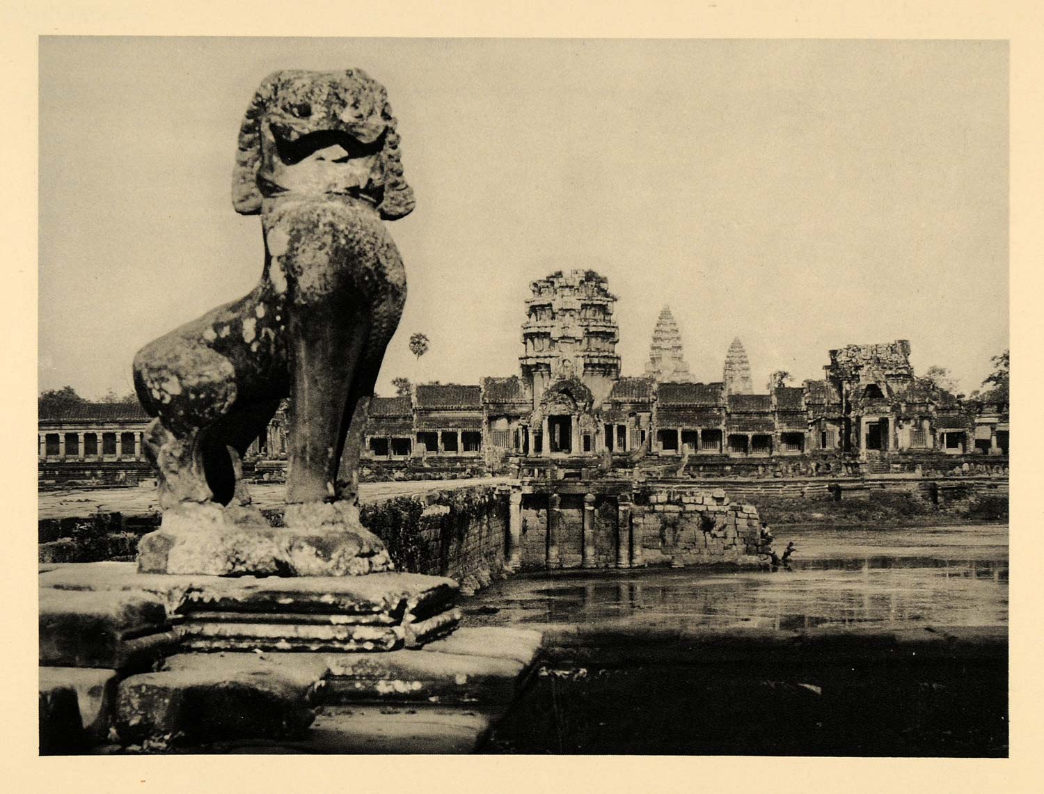 1929 Photogravure Angkor Wat Temple Cambodia Entrance Statue Martin Hurlimann