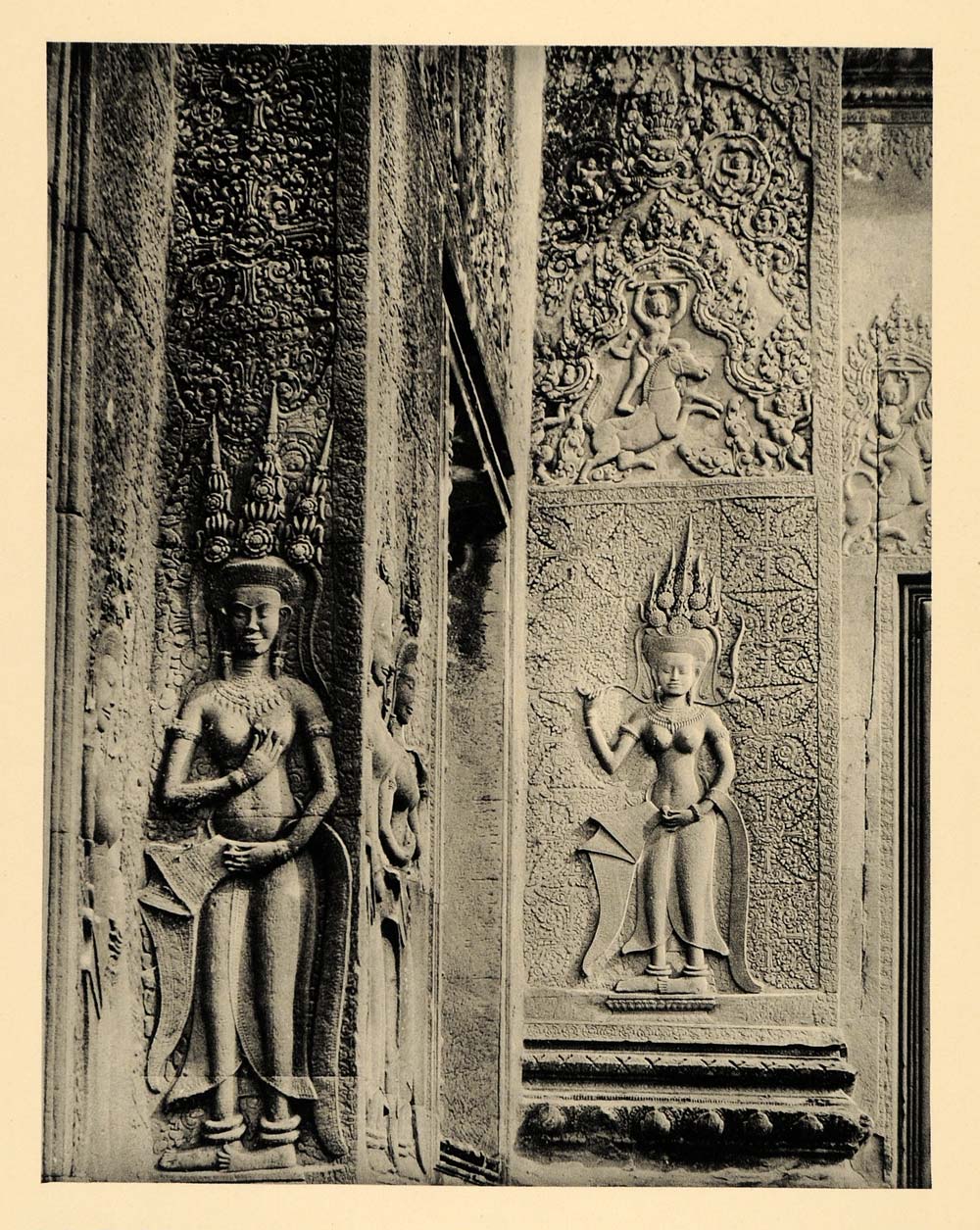 1929 Photogravure Angkor Wat Temple Cambodia Apsara Spirit Bas Relief Sculpture