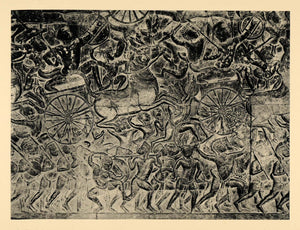 1929 Photogravure Angkor Wat Mahabharata War Epic Battle Bas Relief Sculpture