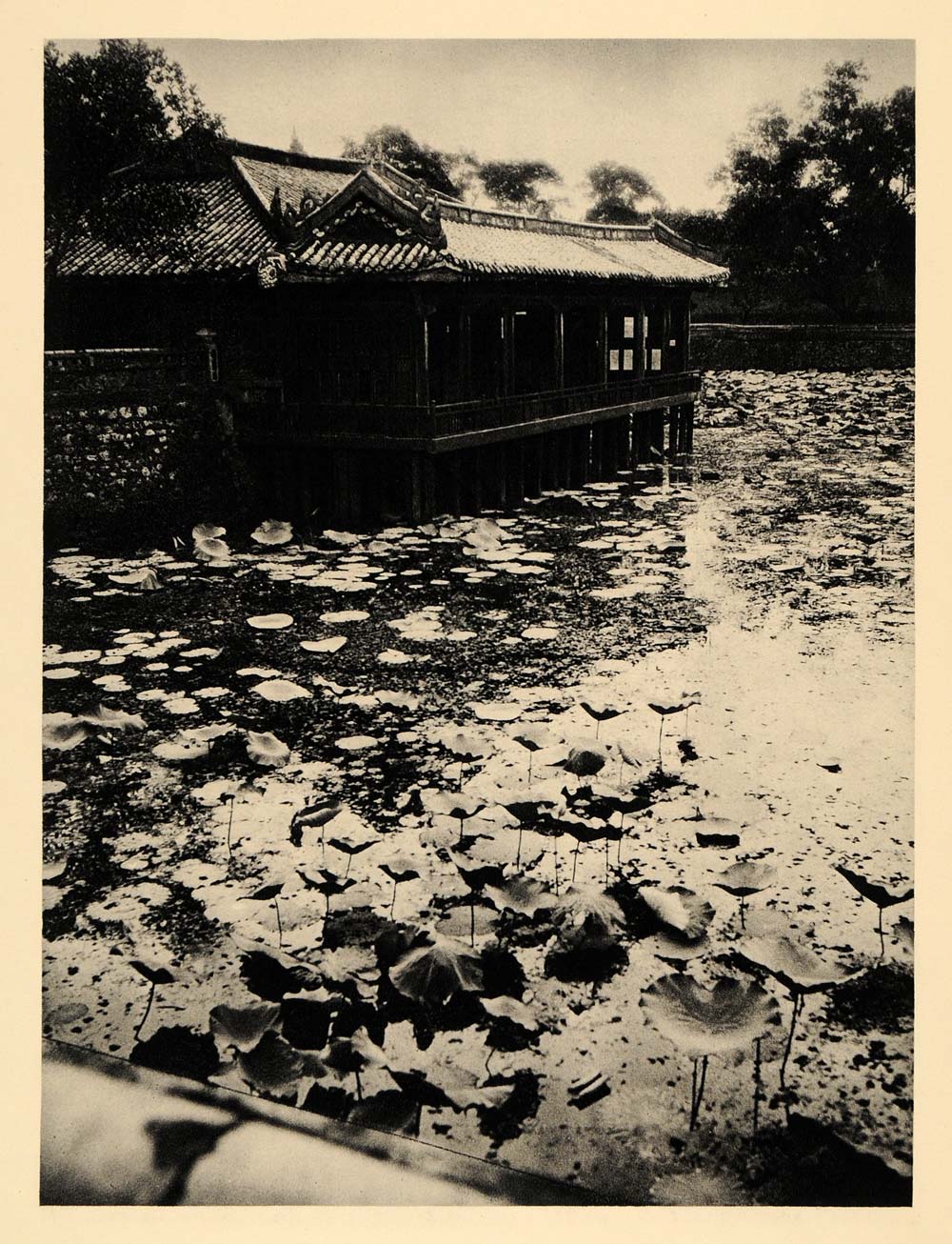 1929 Photogravure Lotus Pool Emperor Tu Duc Royal Tomb Hue Vietnam Hurlimann