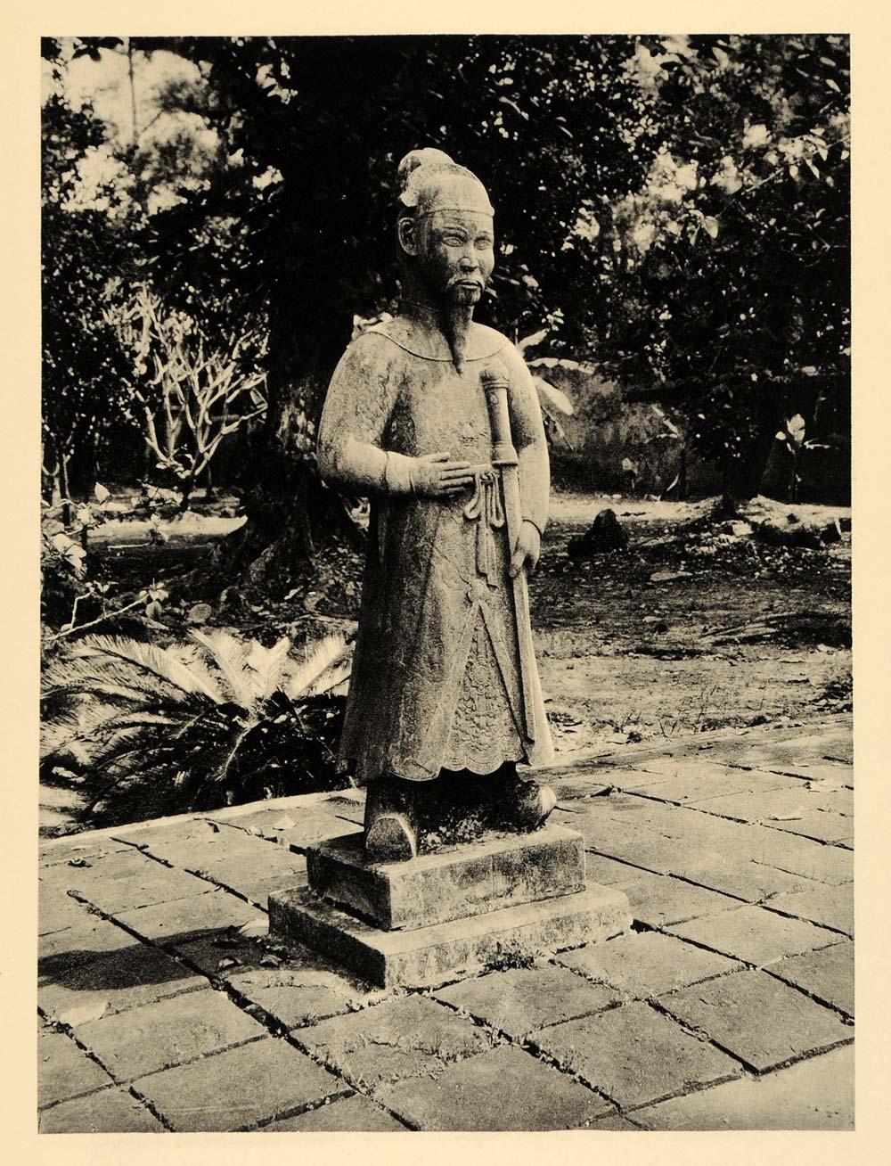 1929 Photogravure Mandarin Statue Emperor Minh M_ng Royal Tomb Hue Vietnam