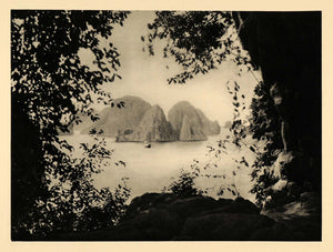 1929 Photogravure Vietman Ha Long Bay Limestone Islands Karsts Gulf of Tonkin - Period Paper
