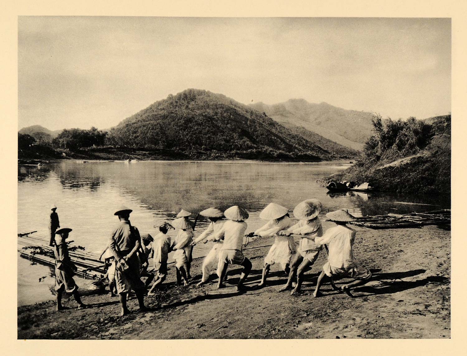 1929 Photogravure Black River Da Hoa Binh Vietnam Landscape Vietnamese People