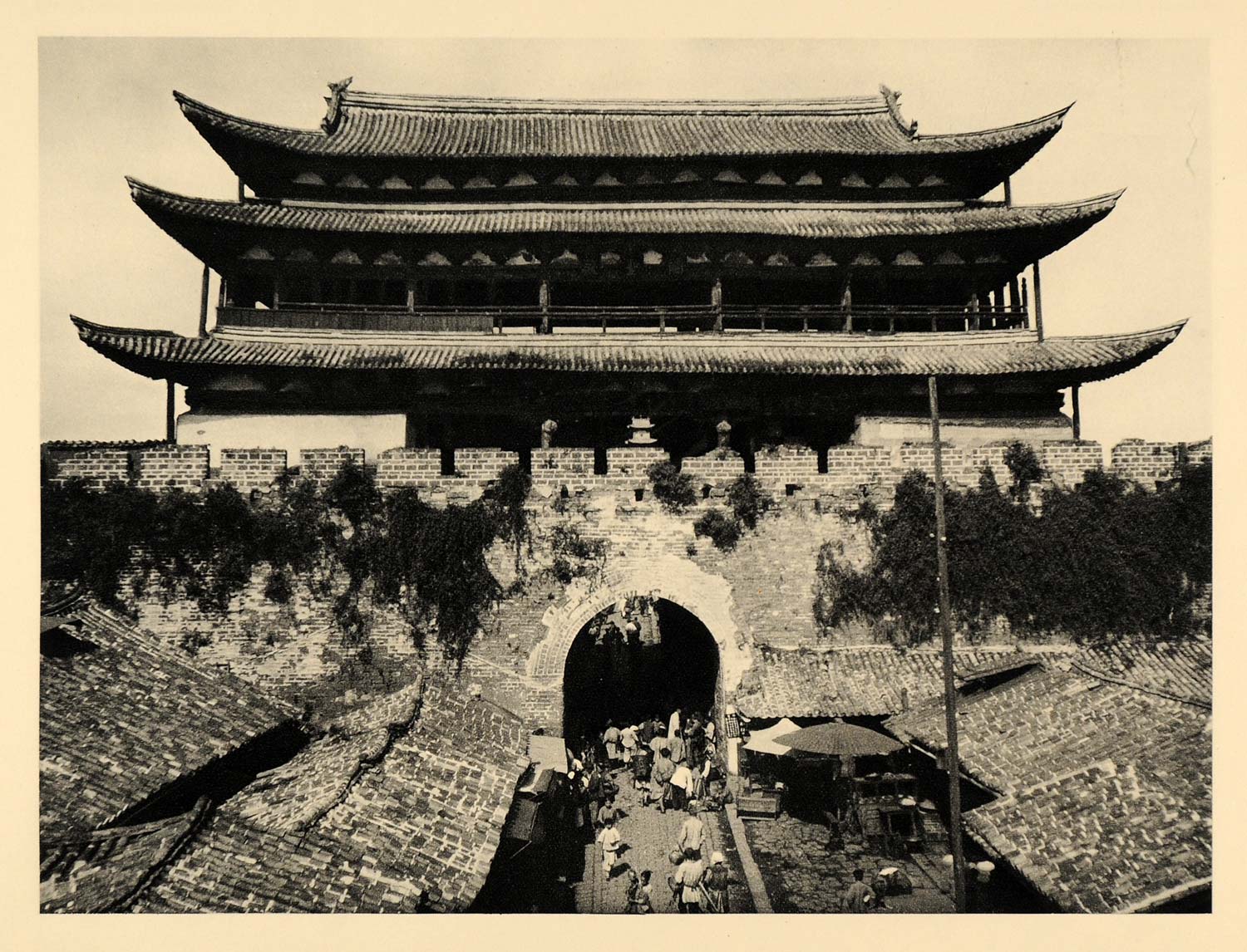 1929 Photogravure Kunming China City Gate Yunnan-Fu Yunnan Province Architecture