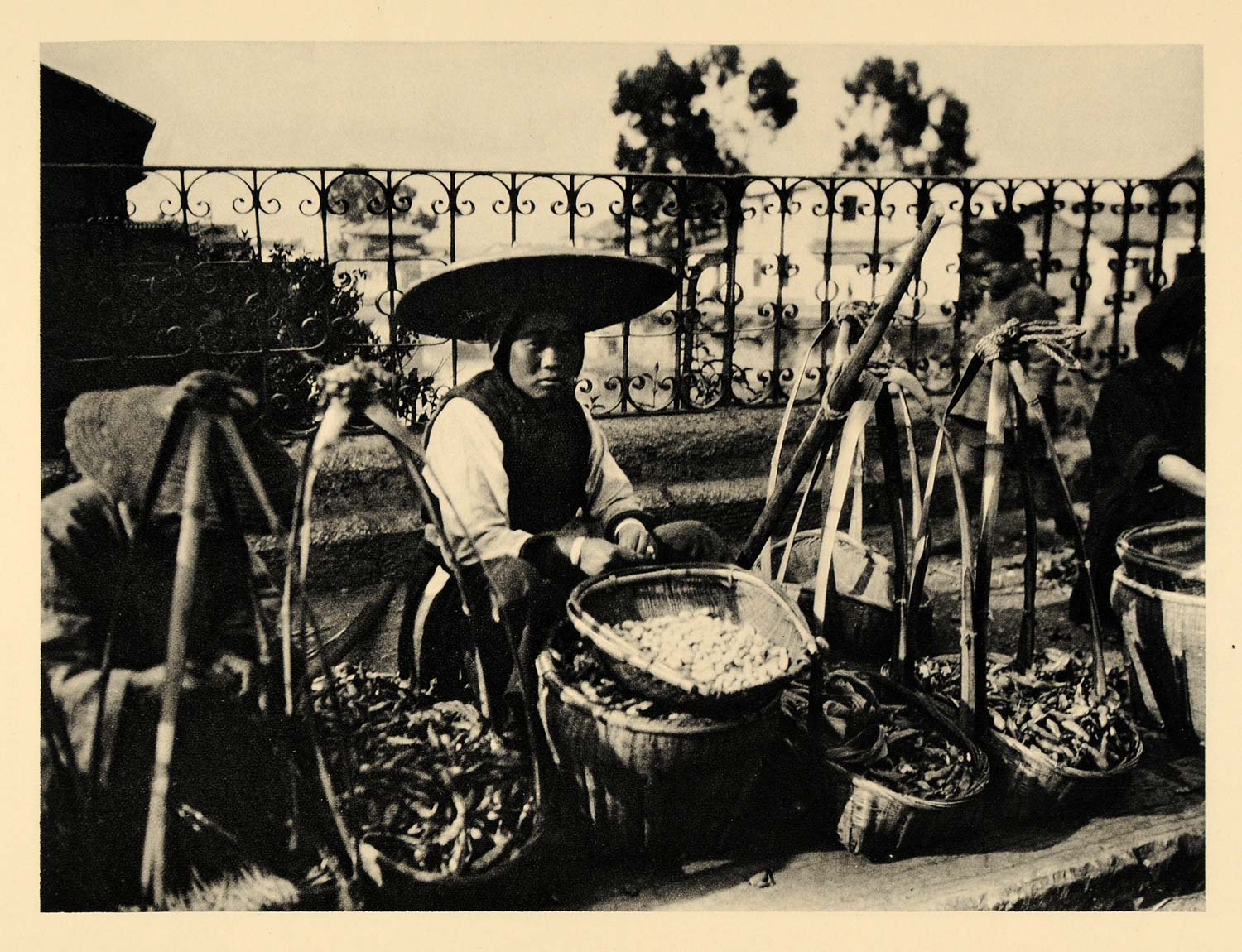 1929 Photogravure Kunming China Yunnan-Fu Marketplace Bazaar Food Vendor Woman