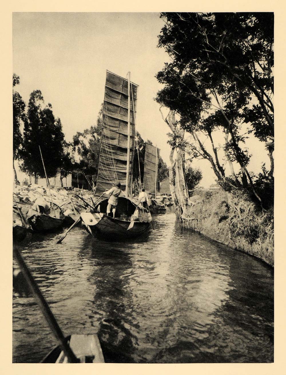 1929 Photogravure Sail Boats River Kunming China Yunnan-Fu Yunnan Province