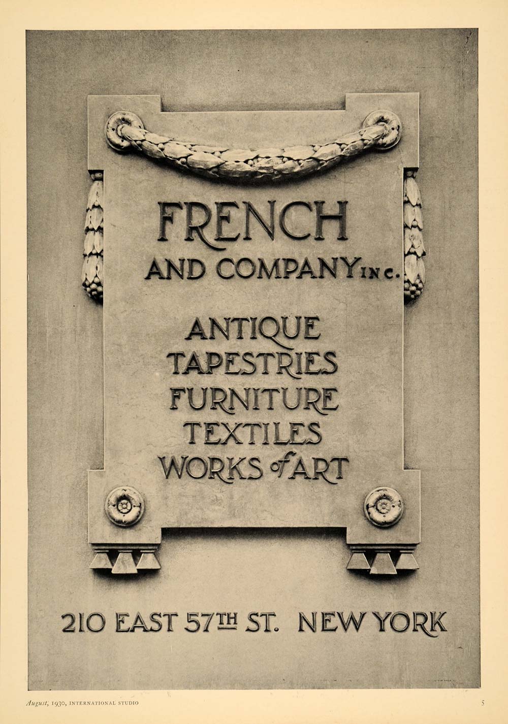 1930 Ad French and Co. Antiques 57th St. New York City - ORIGINAL INS1
