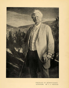 1908 Print Bjornstjerne Bjornson Kroyer Trees Mountain ORIGINAL HISTORIC INS2
