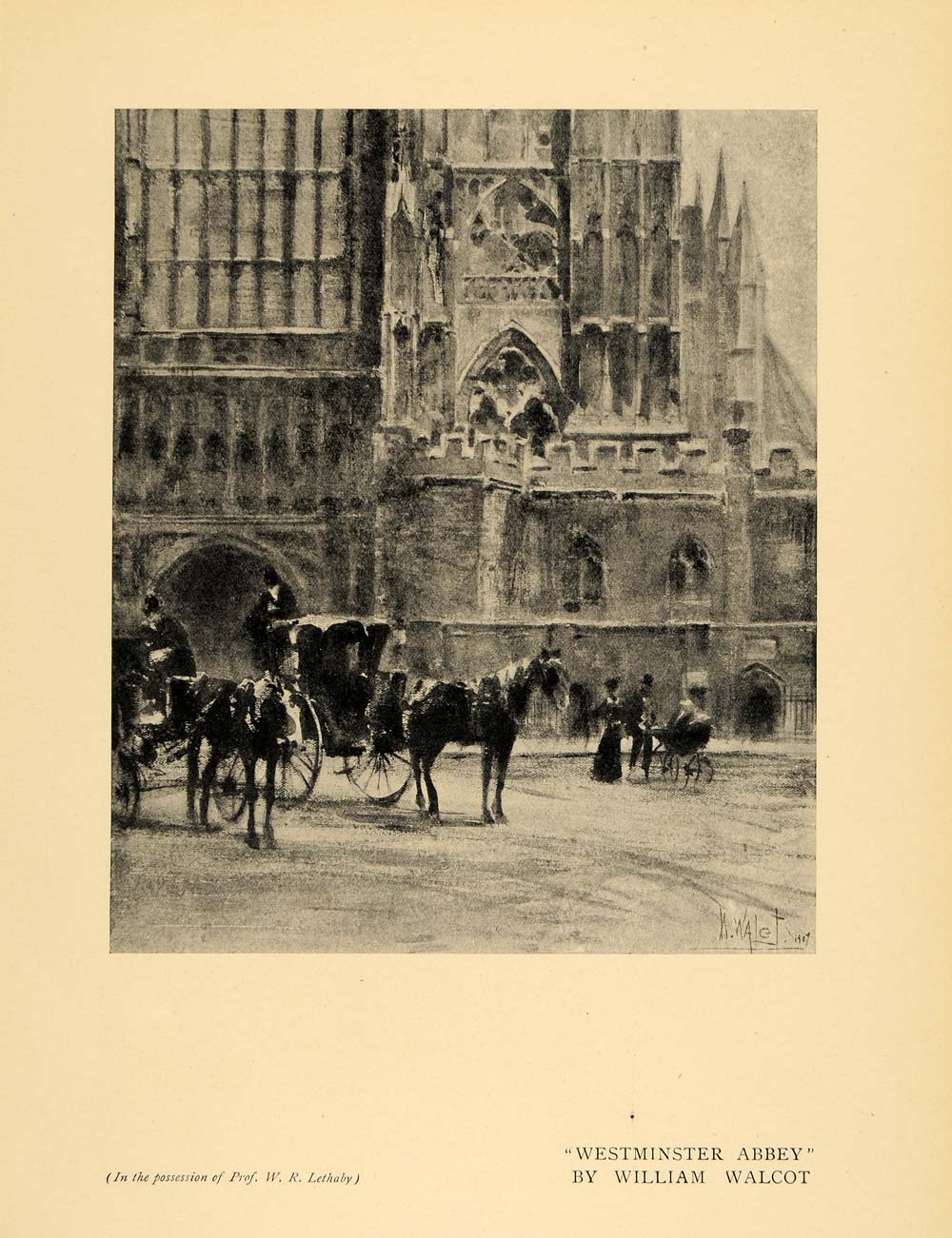 1908 Print Westminster Abbey Architecture Pencil Horse ORIGINAL HISTORIC INS2