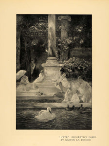 1908 Print L'Ete Summer Women Swan Bathing Nude Water ORIGINAL HISTORIC INS2