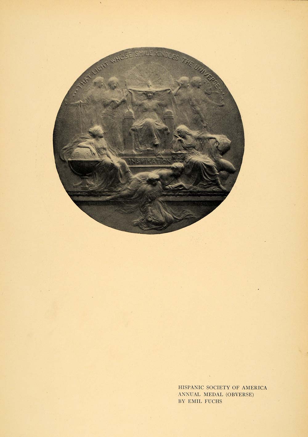 1908 Print Hispanic Society America Annual Medal Fuchs ORIGINAL HISTORIC INS2