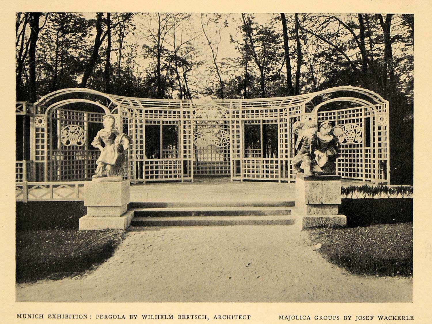 1908 Print Munich Exhibition Pergola Architect Majolica ORIGINAL HISTORIC INS2