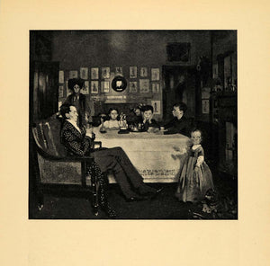 1908 Print Bloomsbury Family Children Cat Dinner Table ORIGINAL HISTORIC INS2