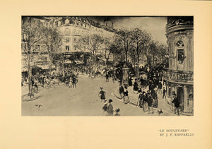 1908 Print Le Boulevard Street Downtown Crowds People ORIGINAL HISTORIC INS2