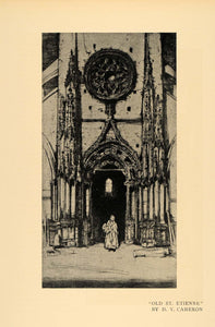 1908 Print Old St. Etienne Church Glass Window Steeple ORIGINAL HISTORIC INS2