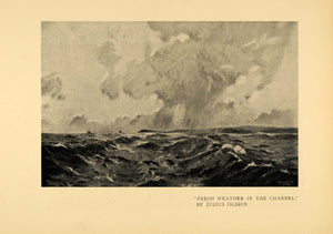 1908 Print Fresh Weather Channel Seascape Julius Olsson ORIGINAL HISTORIC INS2