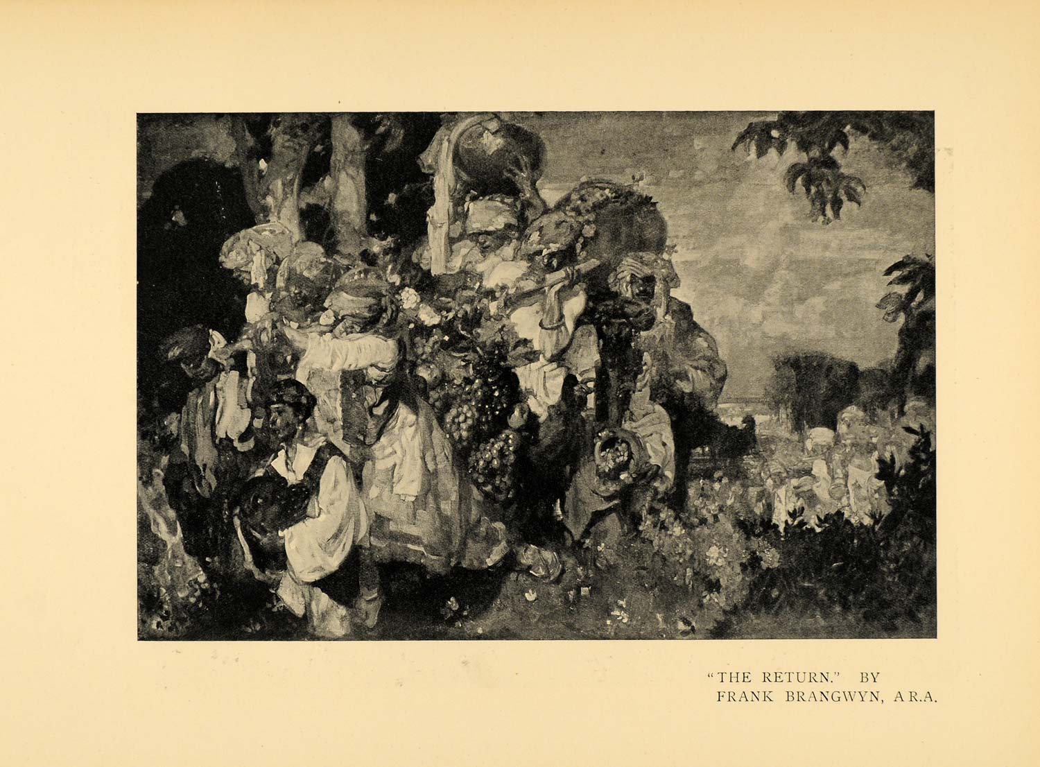 1908 Print Return March Fruits Jugs Men Foliage Leaves ORIGINAL HISTORIC INS2