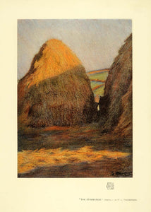 1908 Print Straw-Rick Hay Stack Piles Farm Fields Land - ORIGINAL INS2