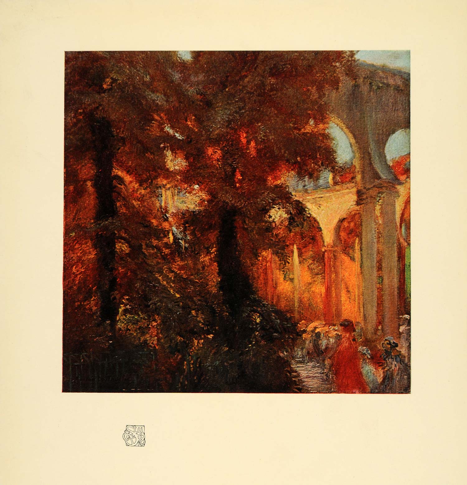 1908 Print La Colonnade Versailles Red Trees Light Art - ORIGINAL INS2
