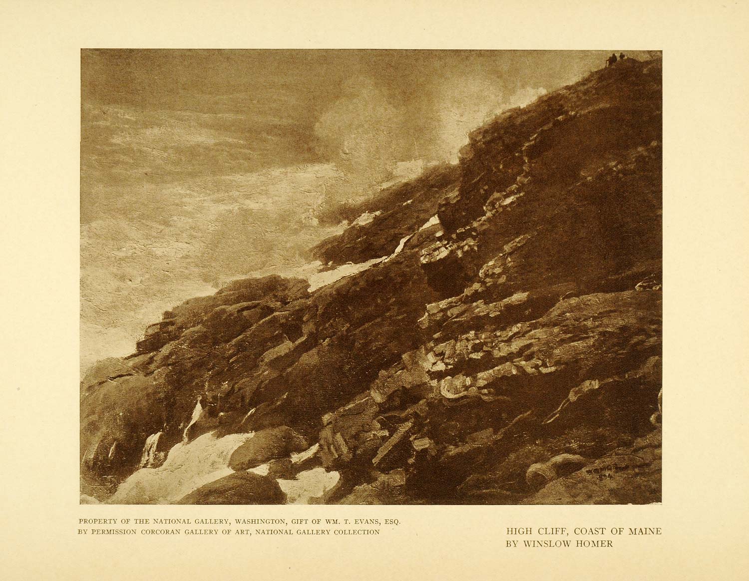 1908 Print High Cliff Coast Maine Crashing Waves Sea - ORIGINAL HISTORIC INS2