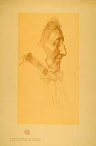1908 Print Study Profile Gold Point Drawing Old Women - ORIGINAL INS2