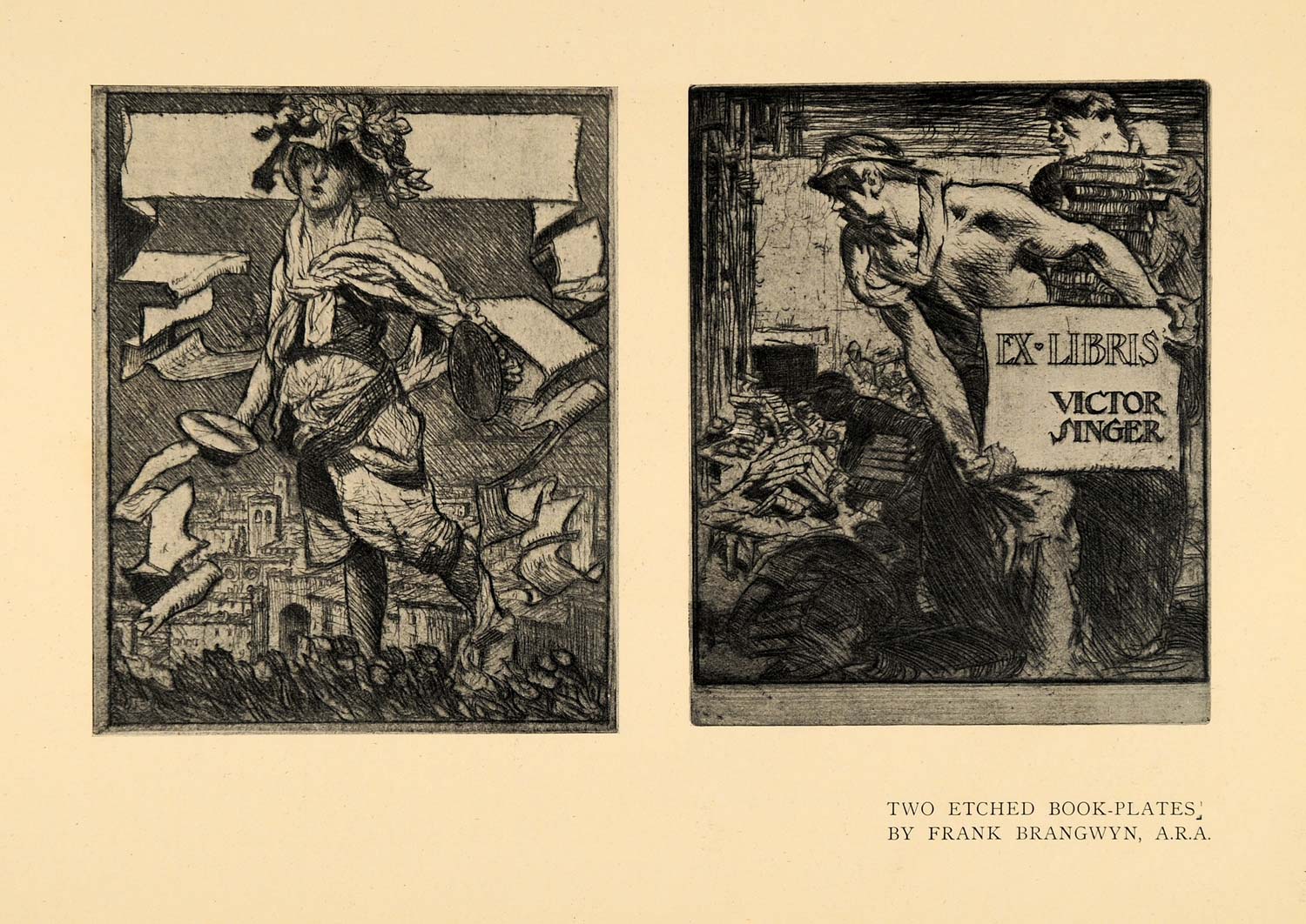 1911 Print Frank Brangwyn Etched Book-Plates Art - ORIGINAL HISTORIC IMAGE INS2