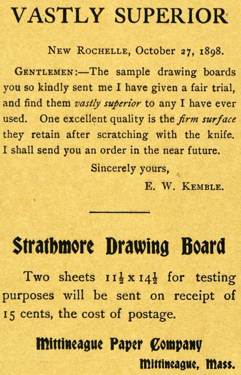 1900 Ad Strathmore Drawing Board Paper Firm Knife Art - ORIGINAL INS2 ...