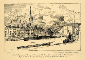 1900 Print Art Joseph Pennell Rouen France Seine River ORIGINAL HISTORIC INS2
