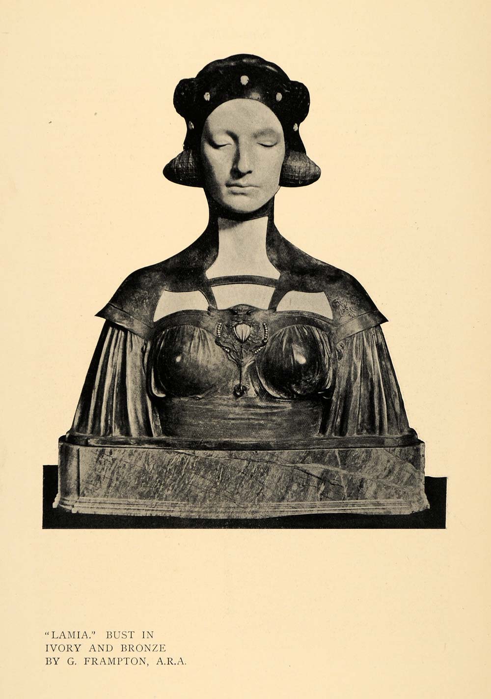 1900 Print George Frampton Sculptor Lamia Ivory Bust - ORIGINAL HISTORIC INS2