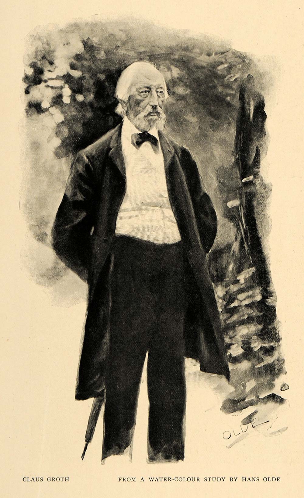 1900 Print Artist Hans Olde "Claus Groth" Watercolor - ORIGINAL HISTORIC INS2