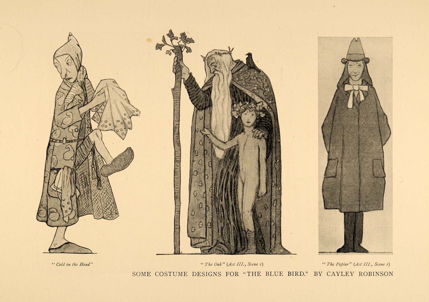 1910 Print Costume Design Cayley Robinson The Blue Bird ORIGINAL HISTORIC INS2