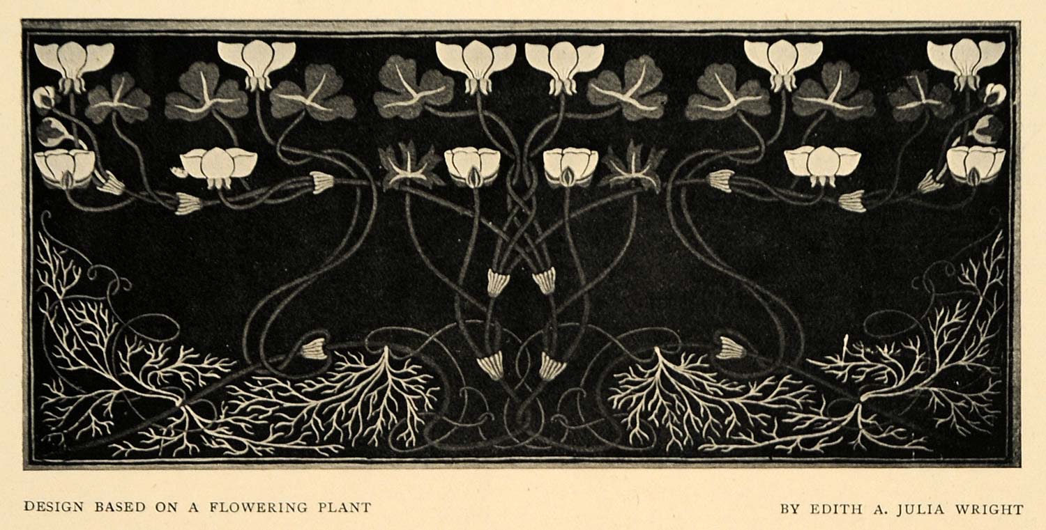 1900 Print Artist Edith A. Julia Wright Floral Design - ORIGINAL HISTORIC INS2