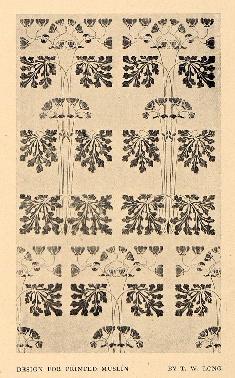 1900 Print Fern Leaves Plant Pattern Muslin T. W. Long ORIGINAL HISTORIC INS2