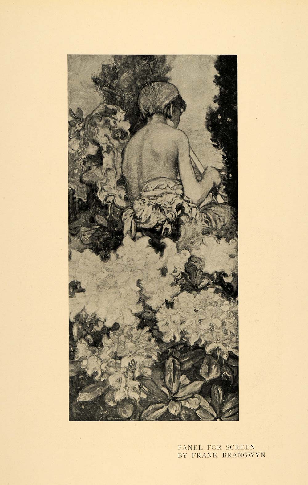 1899 Print Artist Frank Brangwyn Boy Garden Blossoms - ORIGINAL HISTORIC INS2