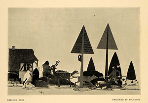 1903 Print Dresden Toys Animals Deer Fox Dog Soldier - ORIGINAL HISTORIC INS2