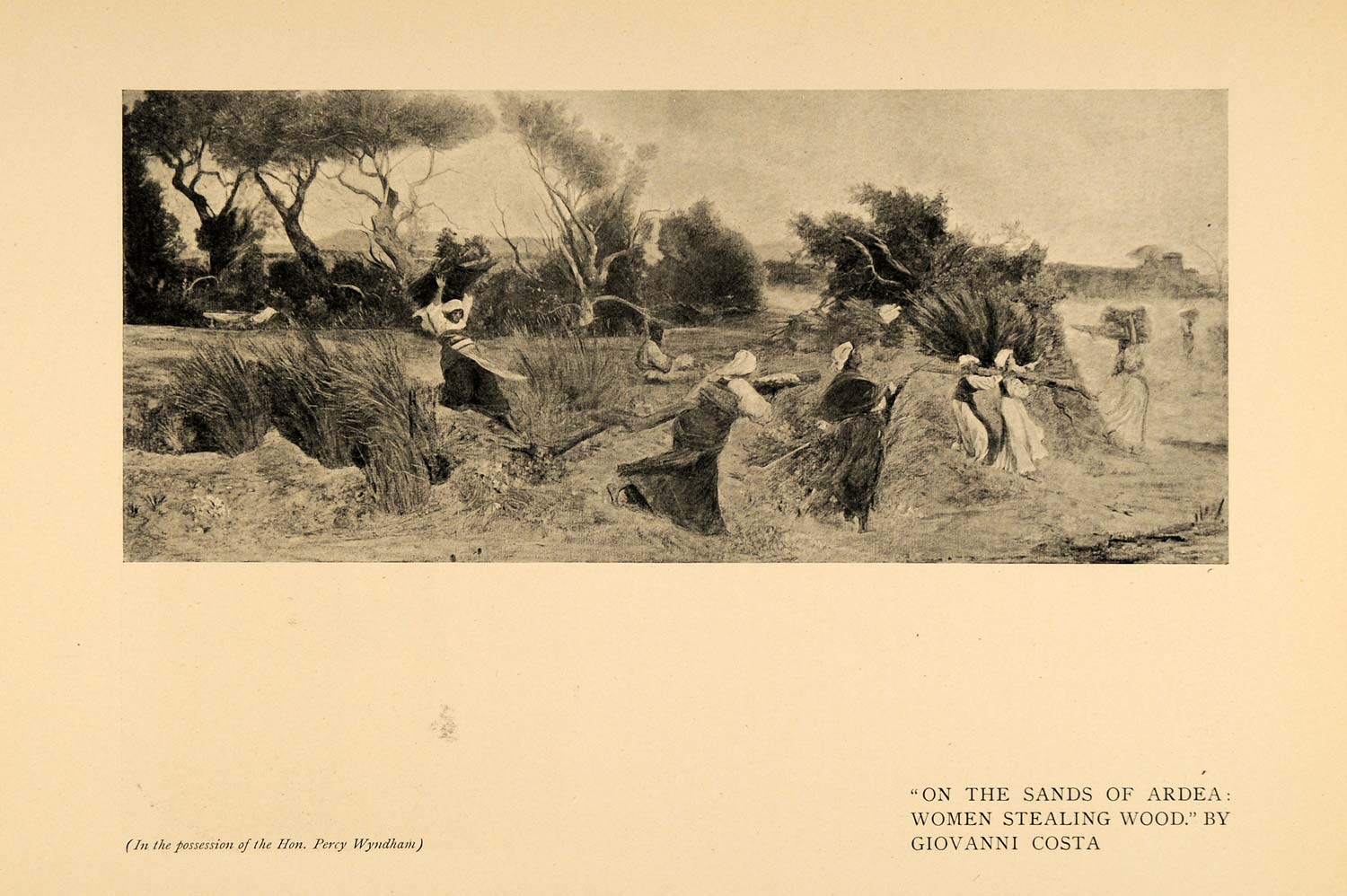 1903 Print Sands Ardea Women Stealing Wood Winds Logs ORIGINAL HISTORIC INS2
