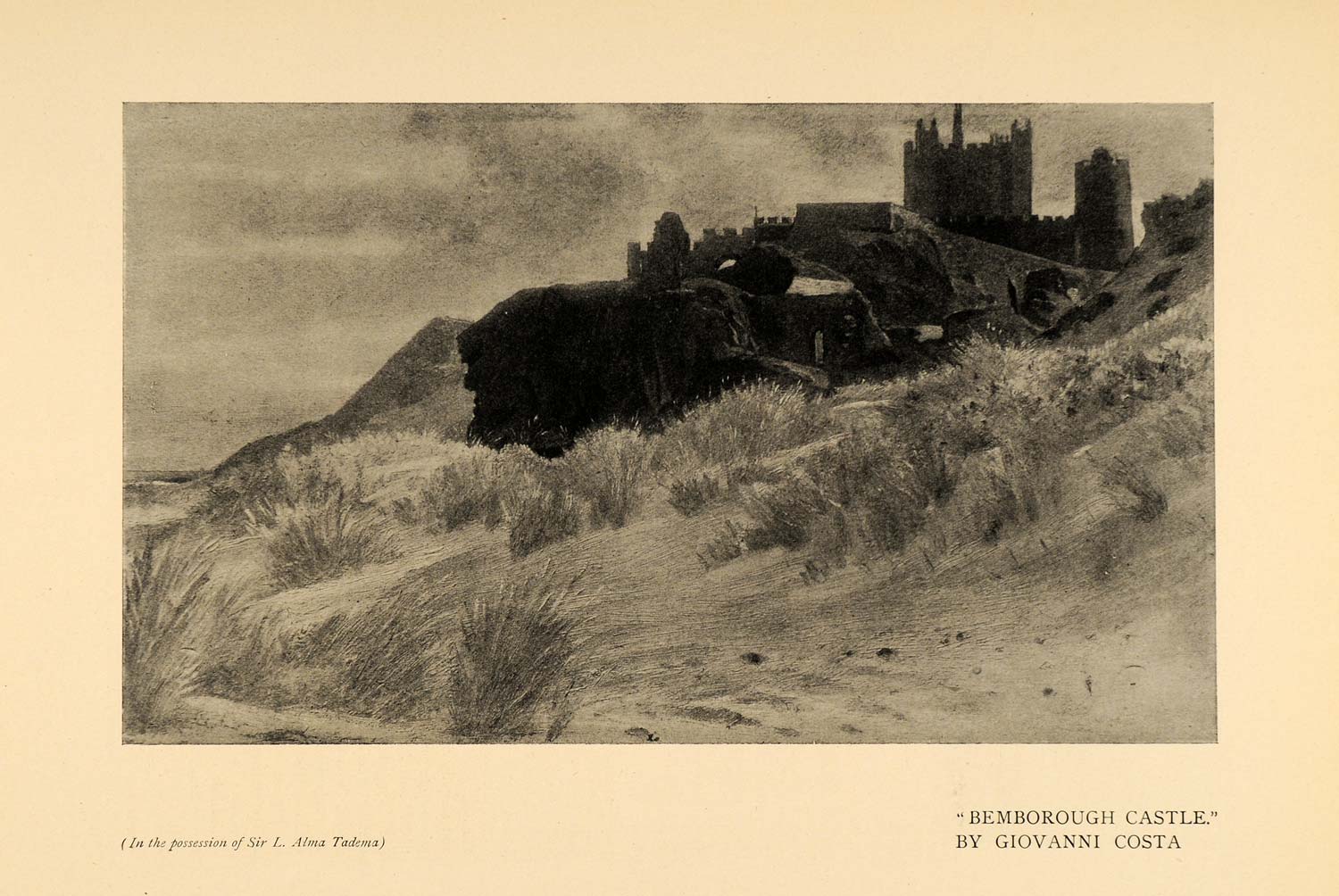 1903 Print Bemborough Castle Sand Beach Rocks England ORIGINAL HISTORIC INS2