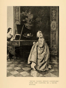 1903 Print Women Courtlier Piano Playing Lesson Dress ORIGINAL HISTORIC INS2