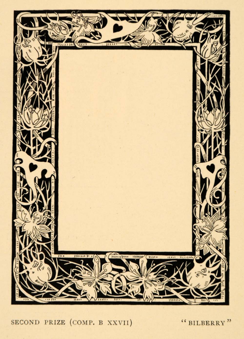 1903 Print Flowers Art Nouveau Second Prize Competition ORIGINAL HISTORIC INS2