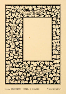 1903 Print Iguana Leaves Art Nouveau Frame Arcturus - ORIGINAL HISTORIC INS2