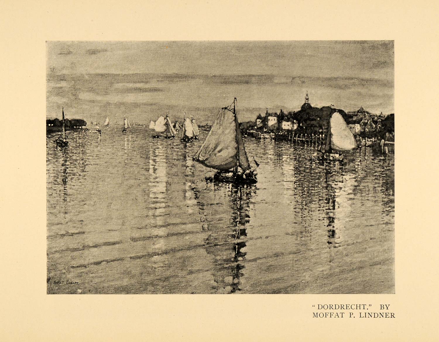 1899 Print Dordrecht Water Waves Sailboat Ripples Art ORIGINAL HISTORIC INS2