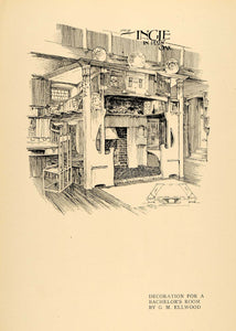 1899 Print Decoration Bachelor's Room Oak Plans Sketch ORIGINAL HISTORIC INS2