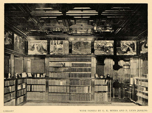 1899 Print Library Panels Books Shelves Paintings Moira ORIGINAL HISTORIC INS2 - Period Paper

