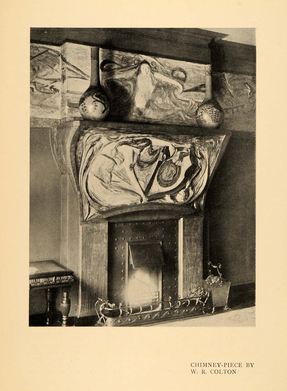 1899 Print Chimney Piece Mantel Sculpture Fireplace Art ORIGINAL HISTORIC INS2