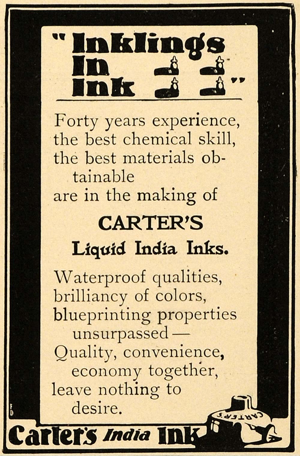 1900 Ad Liquid India Inks Waterproof Chemical Materials - ORIGINAL INS2