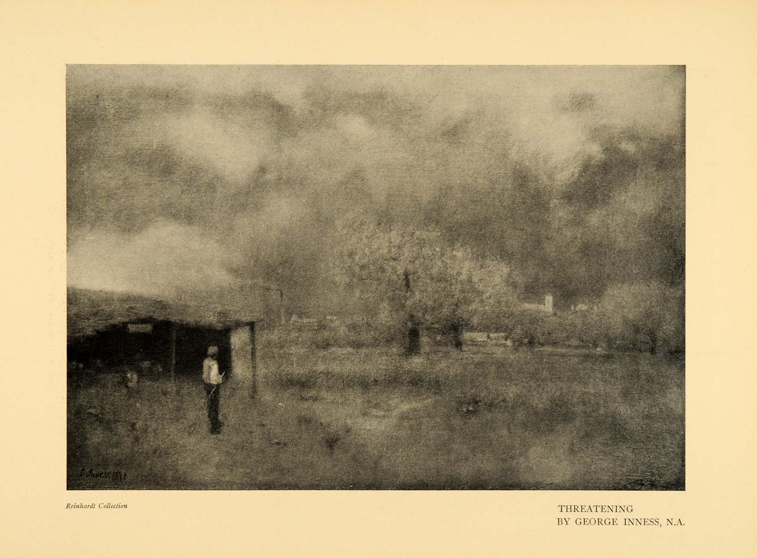 1911 Print Threatening Storm Man House Trees Clouds Art ORIGINAL HISTORIC INS2