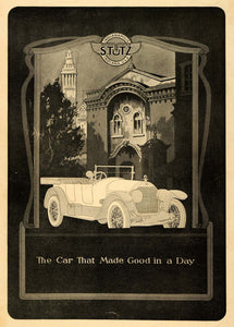 1920 Ad Stutz Indianapolis Car Antique Building Motor - ORIGINAL INS2